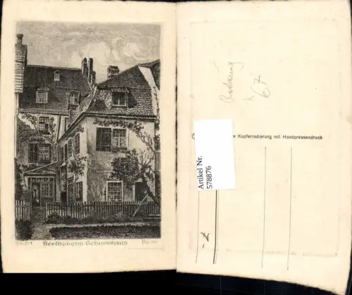 578876,Künstler Ak Radierung Bonn Beethoven Geburtshaus
