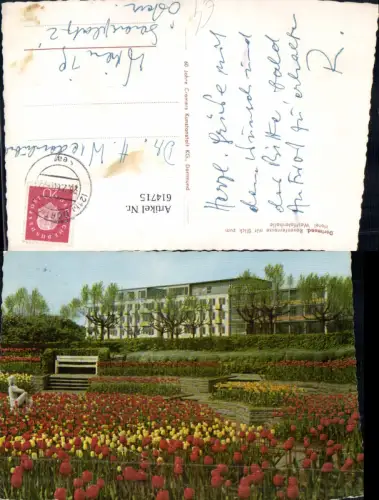 614715,Dortmund Rosenterrasse m. Blick z. Hotel Westfalenhalle Blumen Tulpen