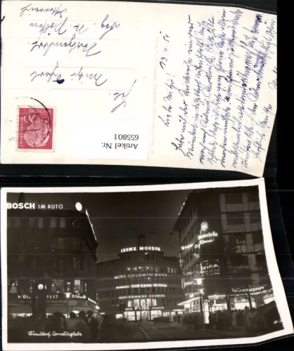 655801,Foto Ak Düsseldorf Corneliusplatz b. Nacht Reklame Bosch Heinemann