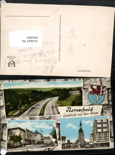 656301,Mehrbild Ak Remscheid Autobahn Blick Stadttheater Rathaus Stadtkirche