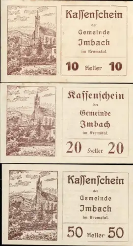 362434,3 Scheine Notgeld Imbach i. Kremstal Heller 10,20,50