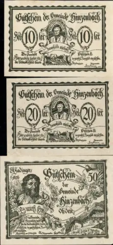 362435,3 Scheine Notgeld Hinzenbach Heller 10,20,50