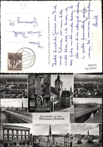 345698,Braunau Simbach am Inn Totale Rathaus Brücken Zollamt Stadtplatz Mehrbildkarte