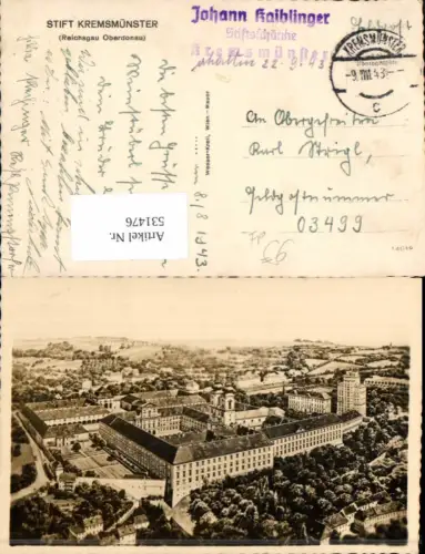 531476,Stift Kremsmünster Reichsgau Oberdonau Feldpost