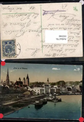 103540,Linz a.d. Donau Hafen m. Schiffe und Häuser 1920