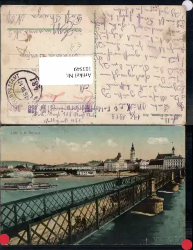 103549,Linz a.d. Donau m. Dampfer HEBE Brücke Urfahr Feldpost