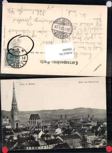 106686,Linz a.d. Donau Blick vom Bauernberg m. Dom 1905