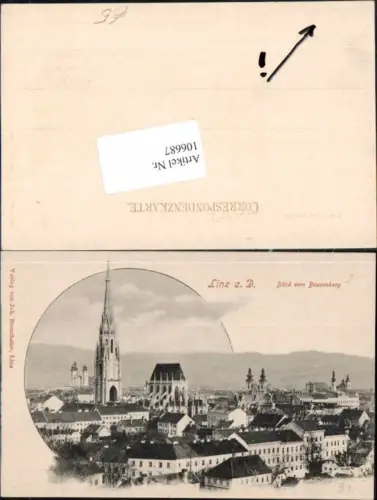 106687,Linz a.d. Donau Blick vom Bauernberg Häuser Kirche