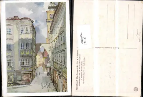 123127,Linz KünstlerAk Strassenansicht