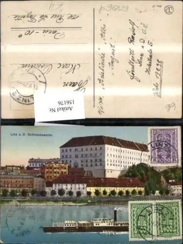 156176,Linz Schlosskaserne Ansicht Schiff Dampfer 1924