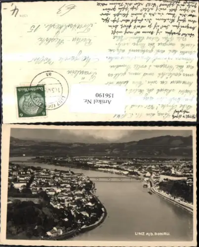 156190,Linz Ansicht Donau Brücke Totale 1941