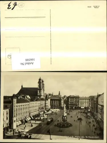 166588,Linz Hauptplatz Platz d. 12 November Strassenbahn Säule Automobil Personen