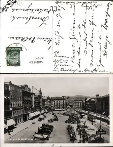 166590,Linz Hauptplatz Automobil Strassenbahn 1939