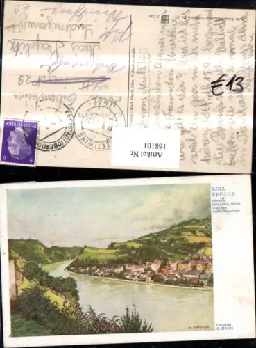 168101,Linz Urfahr Oberes Donautal Blick v. d. Schlosskaserne Künstlerkarte K. Hayd