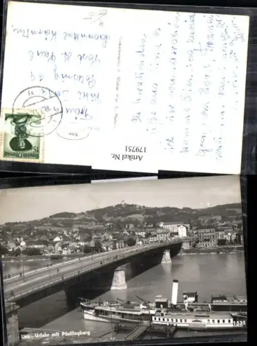 179751,Linz-Urfahr Totale m. Pöstlingberg Brücke Dampfschiff Schönbrunn