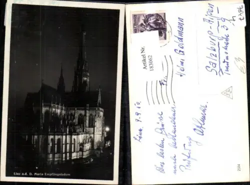 183062,Linz Foto Ak Maria Empfängnisdom Kirche b. Nacht