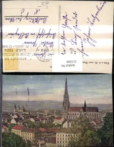 213204,Linz a. d. Donau v. Bauernberg Teilansicht Dom Kirche Allgemine Ausstellung 1924 Stempel