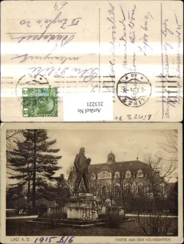 213221,Linz a. d. Donau Partie aus d. Volksgarten Denkmal