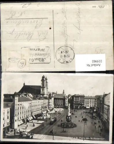 225902,Linz a. d. Donau Platz Hauptplatz Pestsäule Geschäfte Kirche