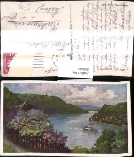265685,Künstler Ak Linz a. d. Donau Donaupartie Dampfer Schiff pub Hans Hausner 7007euro7