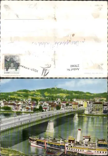 279302,Linz an d. Donau Teilansicht Nibelungenbrücke Brücke Dampfer Schönbrunn m. Pöstlingberg