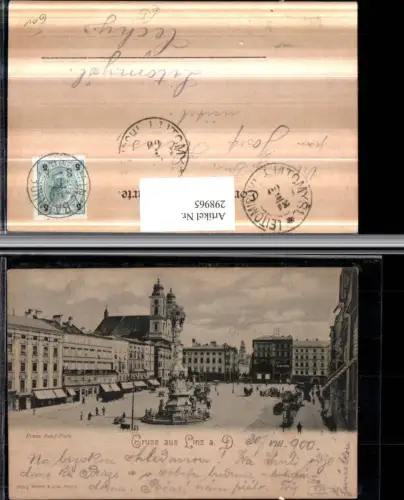 298965,Linz an d. Donau Franz Josef-Platz Pestsäule Geschäfte Kirche
