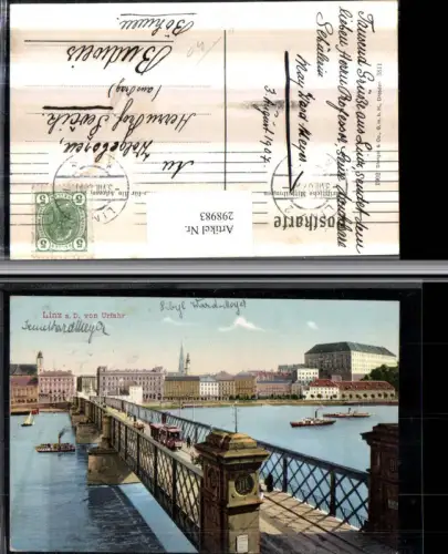 298983,Linz an d. Donau Teilansicht Schlosskaserne von Urfahr Brücke pub Stengel e Co 3811