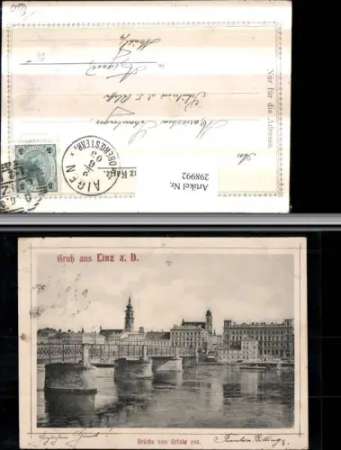 298992,Linz an d. Donau Teilansicht Brücke von Urfahr aus