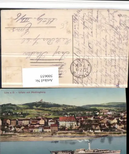 500655,Linz an d. Donau Urfahr Teilansicht m. Pöstlingberg Dampfer
