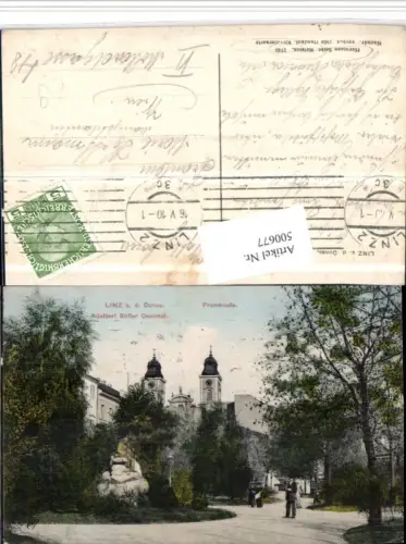 500677,Linz an d. Donau Promenade Adalbert Stifter Denkmal Kirchentürme