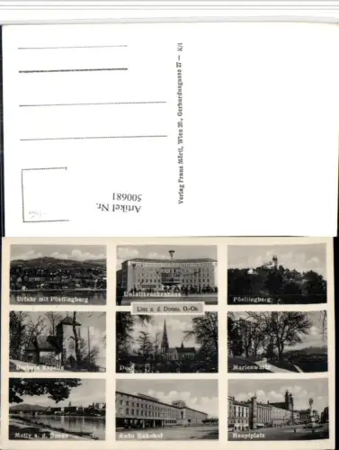 500681,Linz an d. Donau Krankenhaus Pöstlingberg Dom Bahnhof Mehrbildkarte
