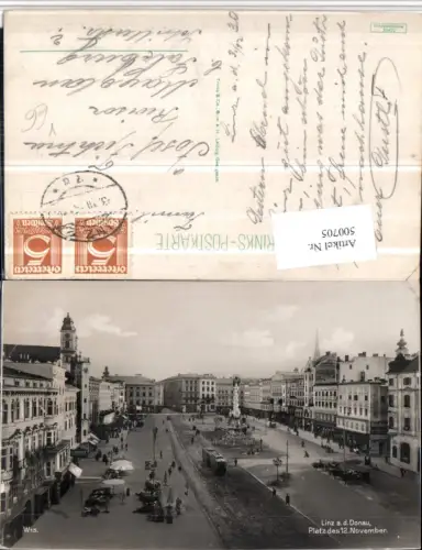 500705,Linz an d. Donau Platz Pestsäule Straßenbahn pub Trinks e Co