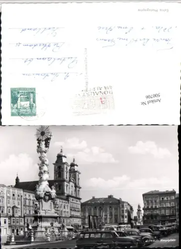 500706,Linz an d. Donau Hauptplatz Pestsäule Kirche VW-Käfer