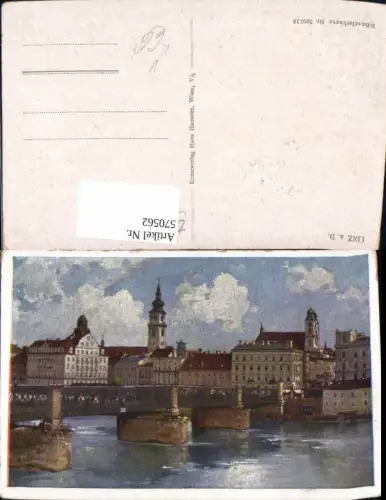 570562,Künstler Ak Linz a. d. Donau Brücke pub Hans Hausner 7007euro16