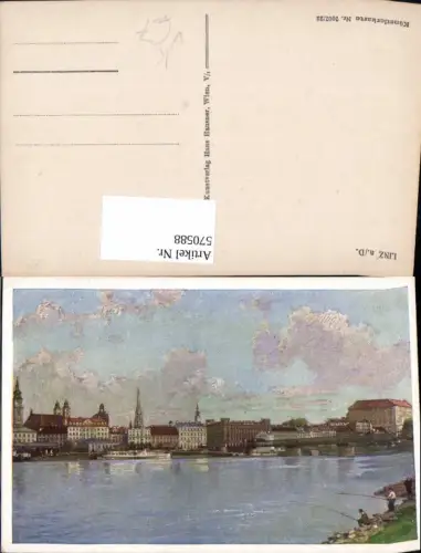 570588,Künstler Ak Linz a. d. Donau Fischer Angeln Fischen pub Hans Hausner 7007euro22