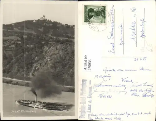 570935,Linz a. d. Donau Pöstlingberg m. Schiff Dampfer Babenberg