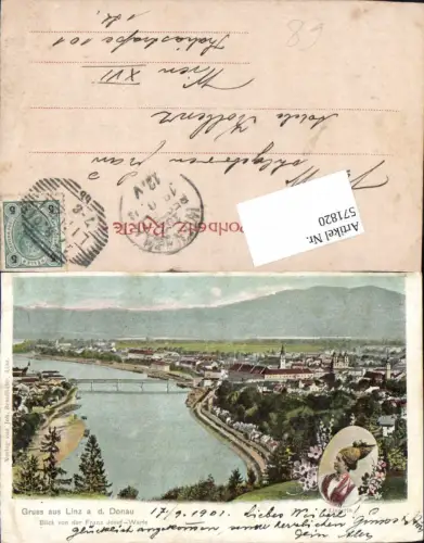 571820,Lithographie Linz an der Donau Linzerin Tracht pub Brunthaler