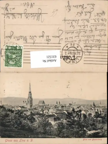 631521,Linz an der Donau Blick vom Bauernberg 1907