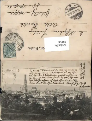 631538,Linz an der Donau vom Bauernberg 1901