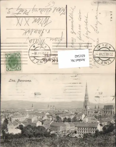 631542,Linz an der Donau Panorama Kirche 1907