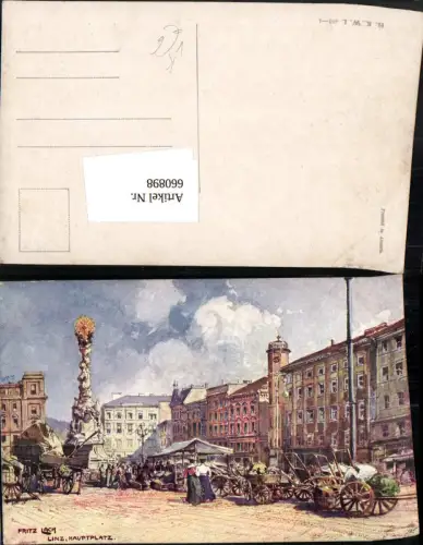 660898,Künstler Ak Fritz Lach Linz a. d. Donau Hauptplatz pub B.K.W.I 403euro4