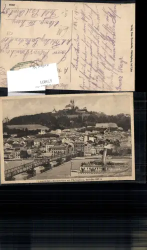 675031,Künstler AK Linz an der Donau Dampfer Urfahr Pöstlingberg