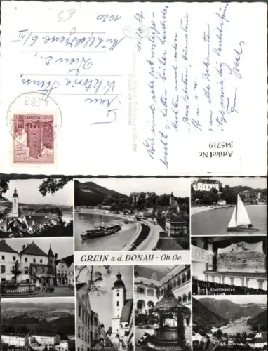 345719,Grein an d. Donau Totale Stadtplatz Schlosshof Stadttheater Mehrbildkarte