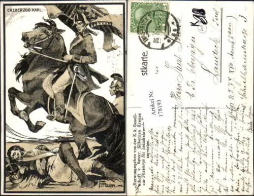 178193,Künstler AK R. Roubal Erzherzog Karl v. Österreich Pferd Schlacht Fürsorge Silbernen Kreuze