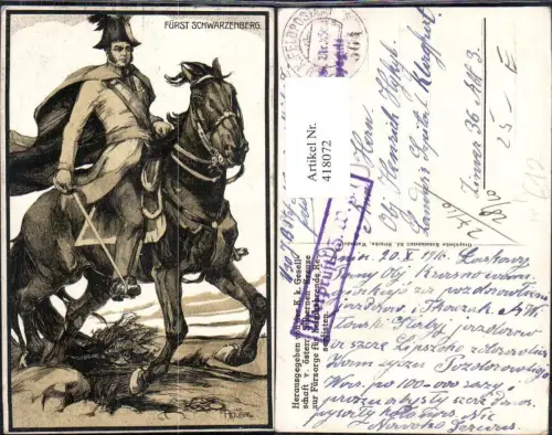 418072,Künstler Ak F. Roubal Fürst Schwarzenberg Pferd Uniform Adel Monarchie Österreich FP Kk 364