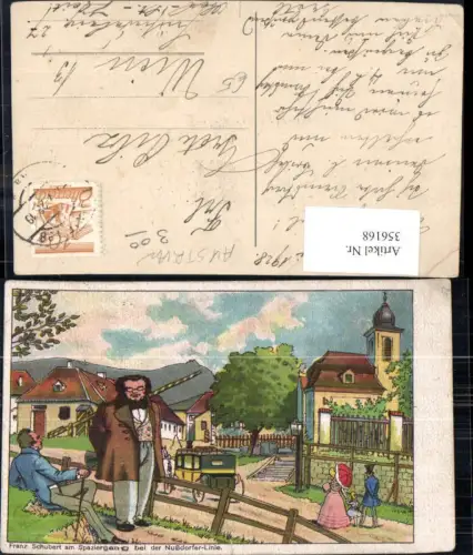 356168,Künstler Ak Franz Schubert a. Spaziergang b. d. Nußdorfer-Linie Komponist Kutsche