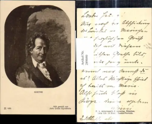 289040,Künstler Ak Julie Gräfin Egloffstein Johann Wolfgang v. Goethe Portrait b. Baum pub F. A. Ackermann 115euro1451
