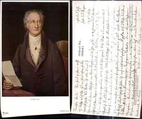 289041,Künstler Ak J. Stieler Johann Wolfgang v. Goethe m. Brief Lesen pub F. A. Ackermann 2934
