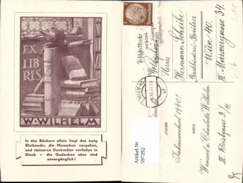 597292,W. Wilhelm Exlibris Bücher Kunst Wissenschaft