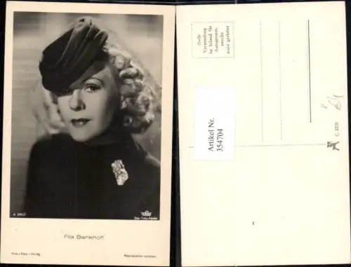 354704,Schauspielerin Fita Benkhoff Hut Schmuck pub Film Foto Verlag A 3882euro1